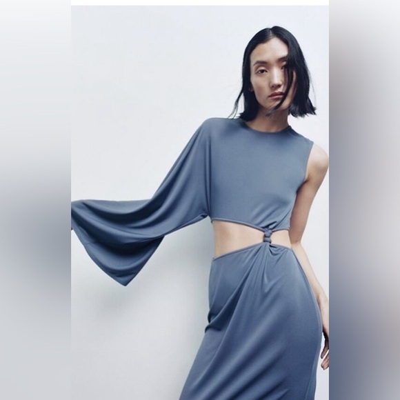 ZARA Blue One-Shoulder Dress - Picture 3 of 9
